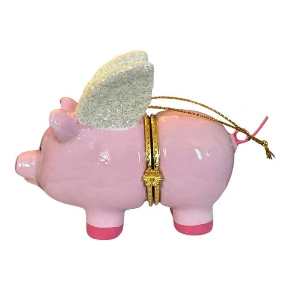 Flying Pig Ornament Large 4” Porcelain NEW